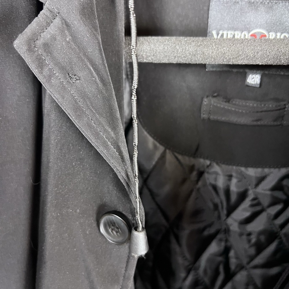 Viero Richi Men's Long Rain Overcoat Hooded Lined Black Size 42R - Picture 16 of 16